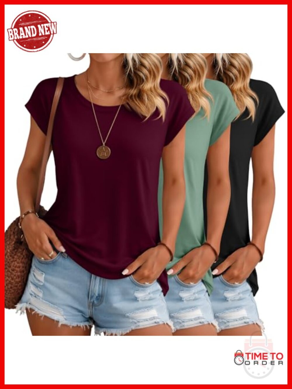 3 Pack Women's Cap Sleeve Tees Casual Loose Fit Crew Neck Summer Workout Tops
